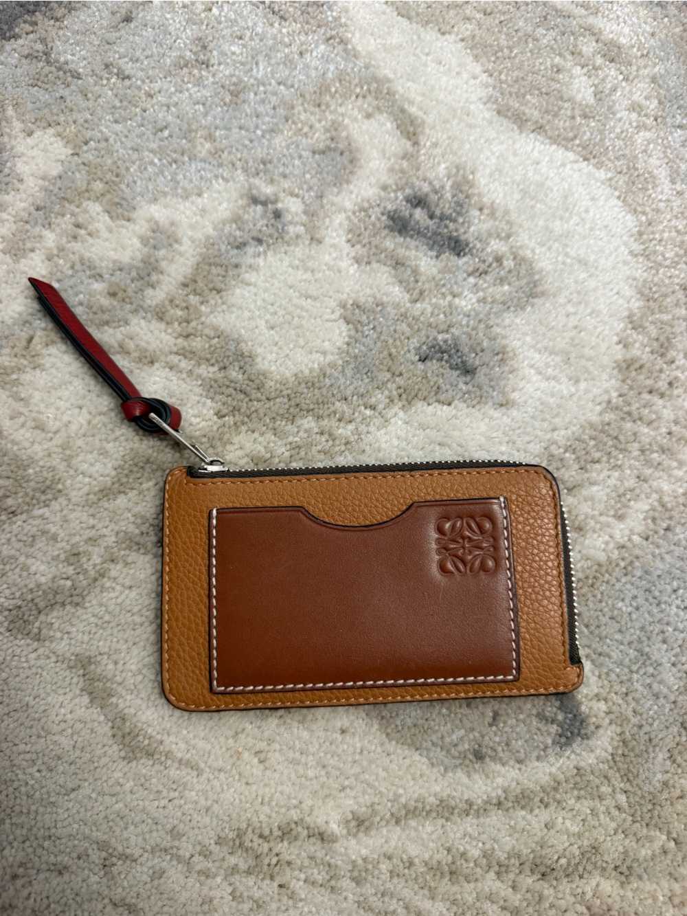 Loewe Burgundy Leather Zip Coin Pouch